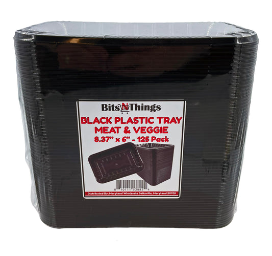 Bits N Things Plastic Tray | 6 x 8-3/8 x 1-1/8 | Display Fresh Meats, Vegetables, or Fruits | 125 Count (Black)