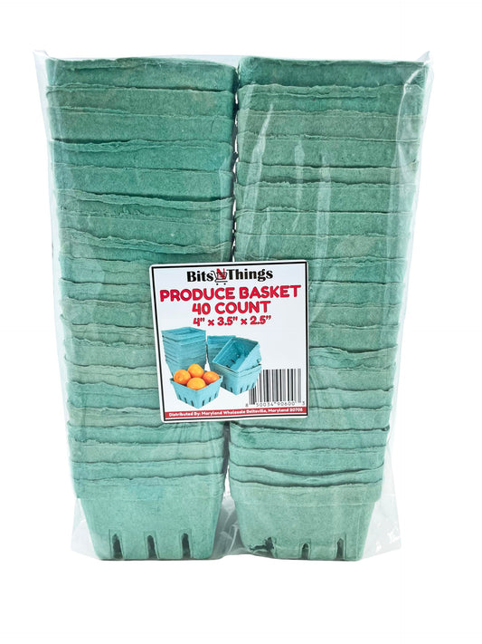 Bits N Things [40 Pack Pint Green Molded Pulp Fiber Berry Basket Produce Vented Container for Fruit and Vegetable
