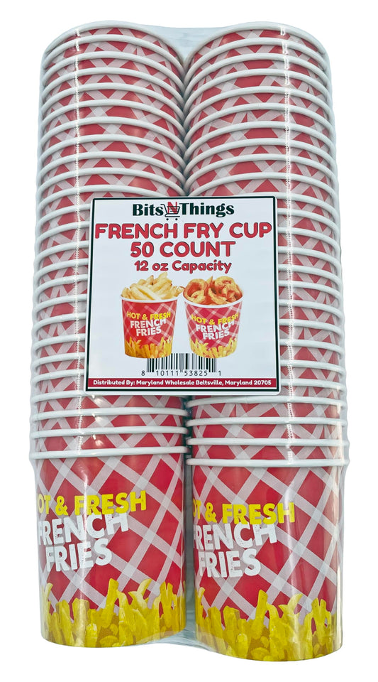 Bits N Things French Fry Cup (Red) | No PFAS Added | 50 Count | 12 oz. Capacity