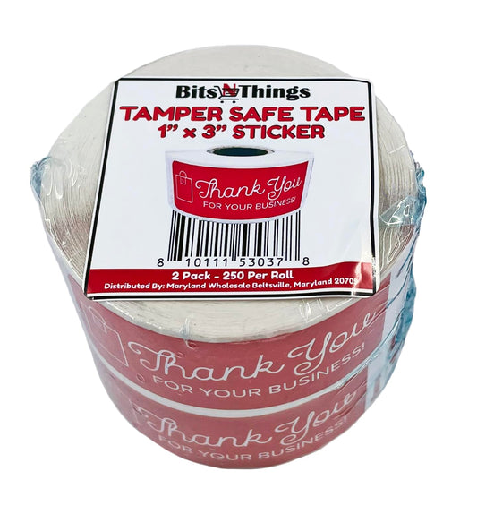 Bits N Things Tamper Safe Tape | Tamper-Evident Label/Seal/Sticker for Food Container | 1 x 3 inches | 250 Per Roll | 2 Pack