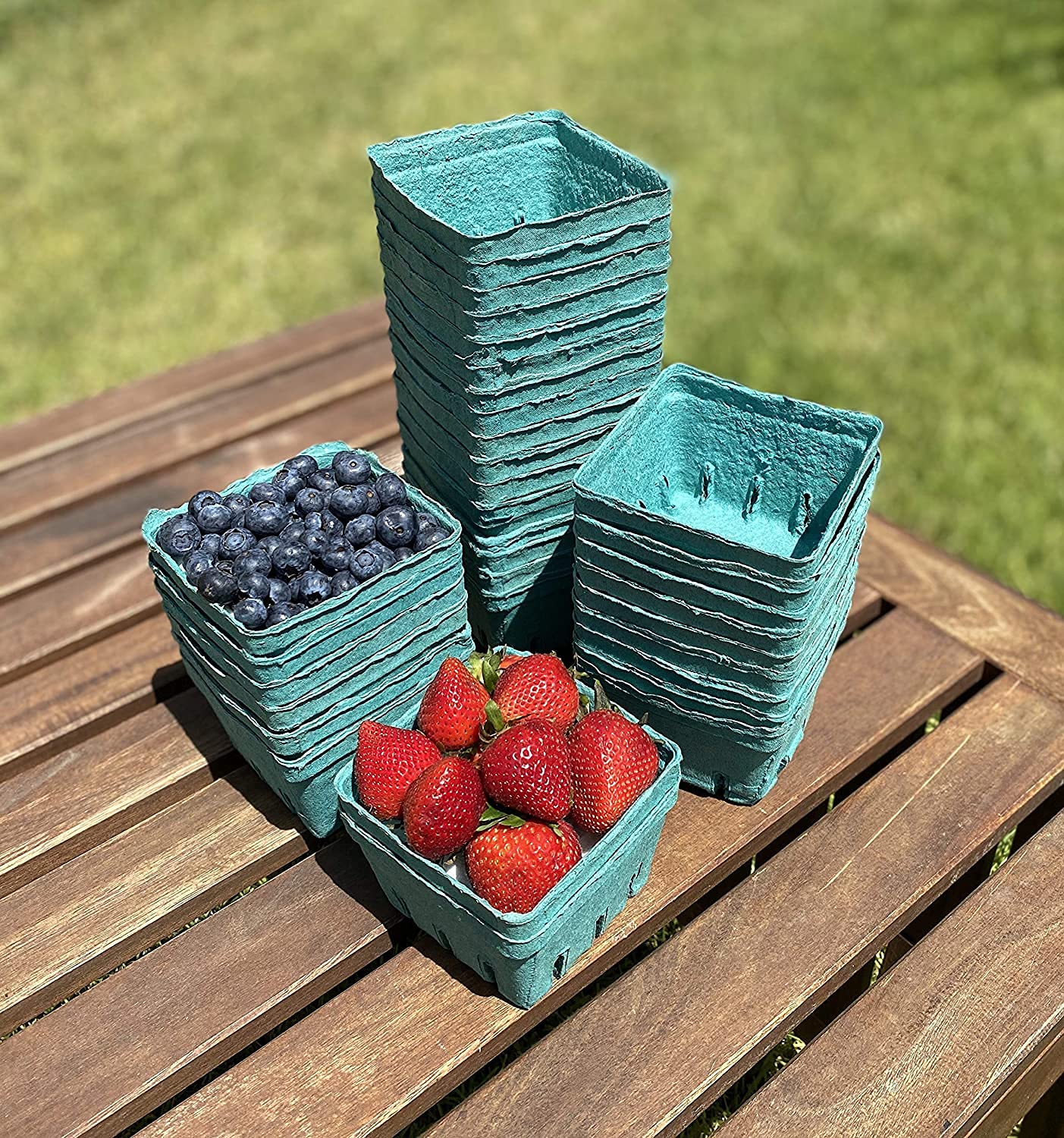 Bits N Things [40 Pack Pint Green Molded Pulp Fiber Berry Basket Produce Vented Container for Fruit and Vegetable