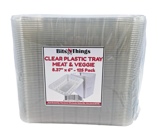 Bits N Things Clear Plastic Tray | 6 x 8-3/8 x 1-1/8 | Display Fresh Meats, Vegetables, or Fruits | 125 Count