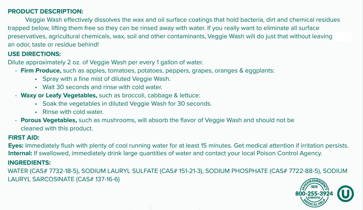 DASHER'S SPICE & BEANS Fruit and Vegetable Wash Concentrate - 128 oz.