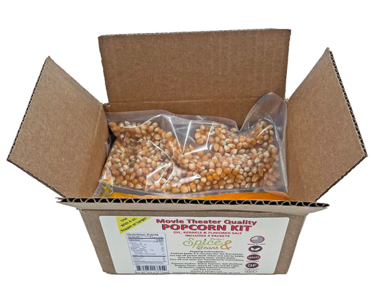 Home Theater All in One Popcorn Kit | Portion Packets with Kernels, Oil and Flavored Salt | By Dasher's Spice & Beans | Pack of 4