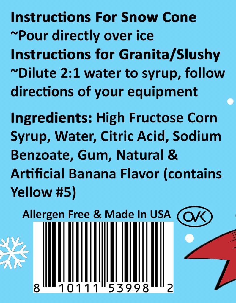 Bits N Things Banana Snow Cone Syrup | Slushy & Granita | Kosher | Made In America | 1 Gallon