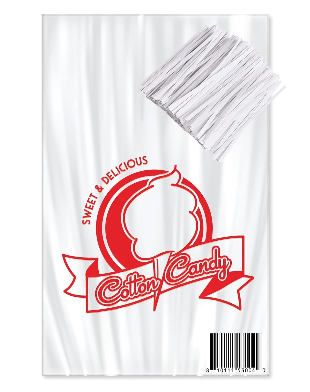 400 Cotton Candy Bags with Ties – 18.5" X 11.5" X .8 Mil Thick Printed Bulk Cotton Candy Machine Supplies | Large Candy Bag Holder | Concession Stand Carnival Candy Bags by Bits N Things