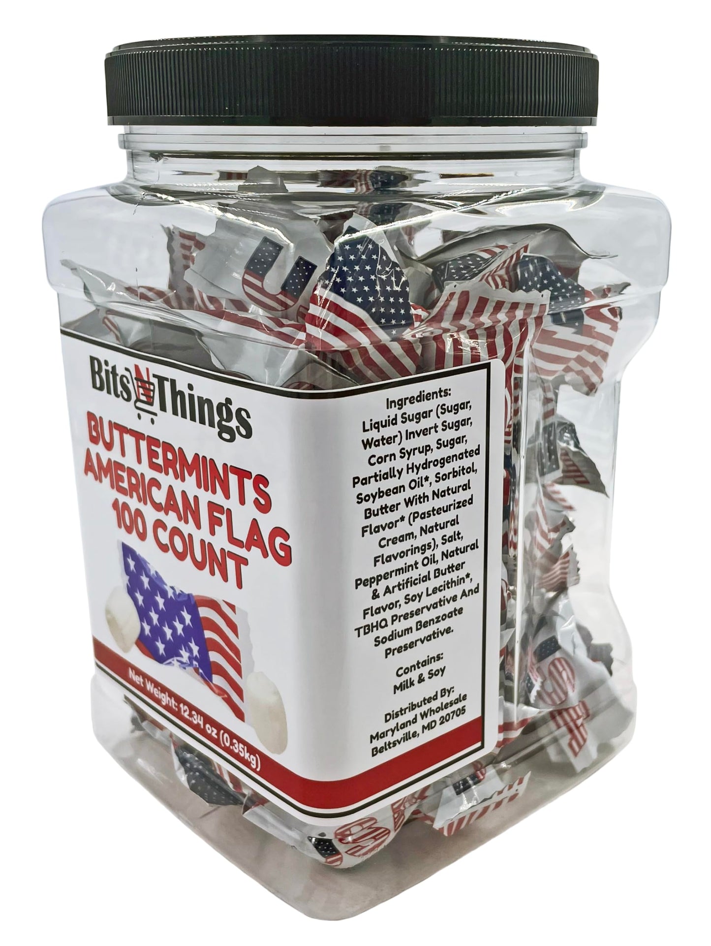 Bits N Things Thank You Buttermints, Individually Wrapped Soft Mint Candies - Pack of 100 (American Flag)