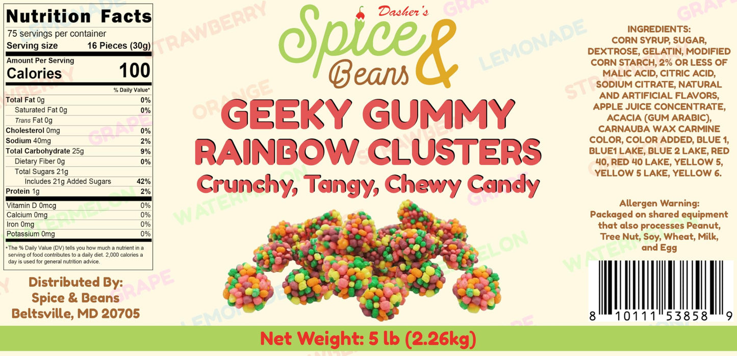 Geeky Gummy Rainbow Candy Clusters | Dessert Topping | Crunchy Coating with Chewy Interior | 5 lb.