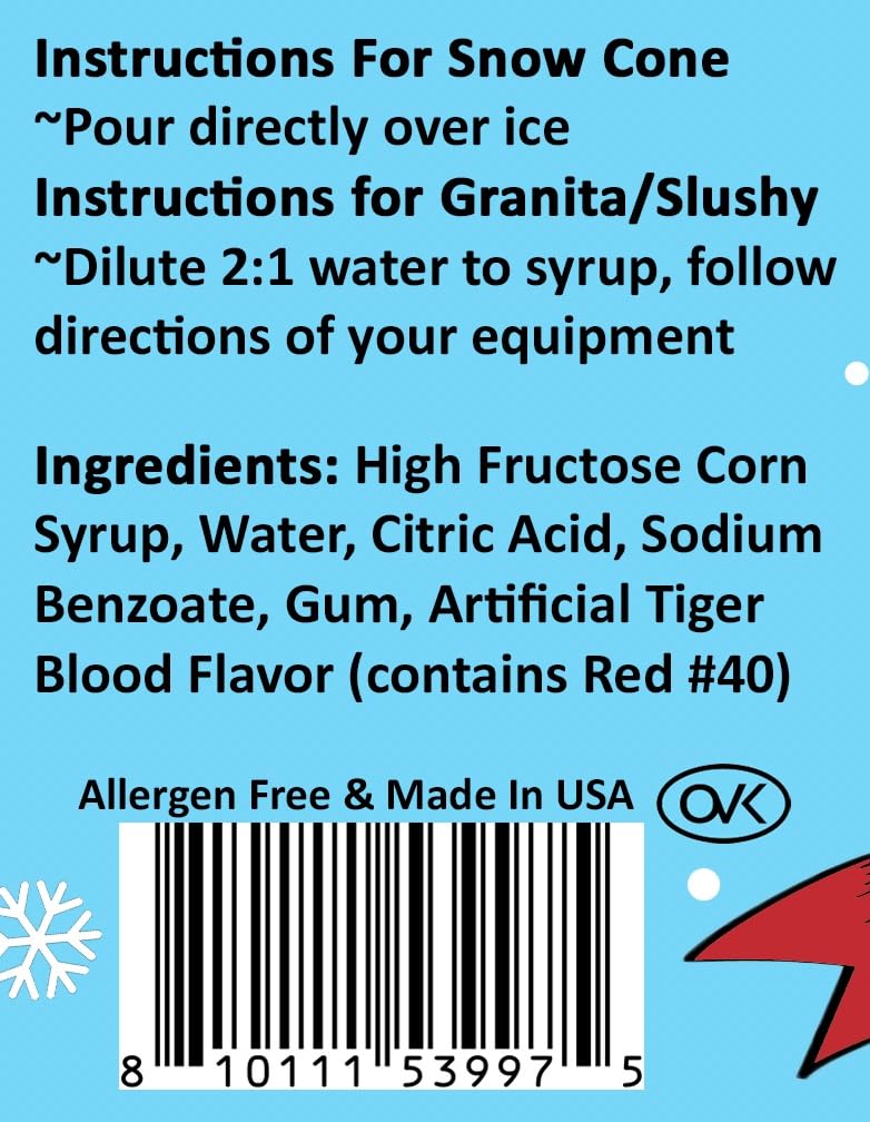 Bits N Things Tiger's Blood Snow Cone Syrup | Slushy & Granita | Kosher | Made In America | 1 Gallon