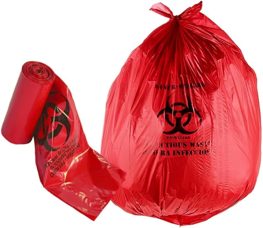 Bits N Things Red Isolation Infectious Waste Bag/Biohazard Bag High Density 12 Microns - 24"" x 24"" (10 Gallon) - 100 Count
