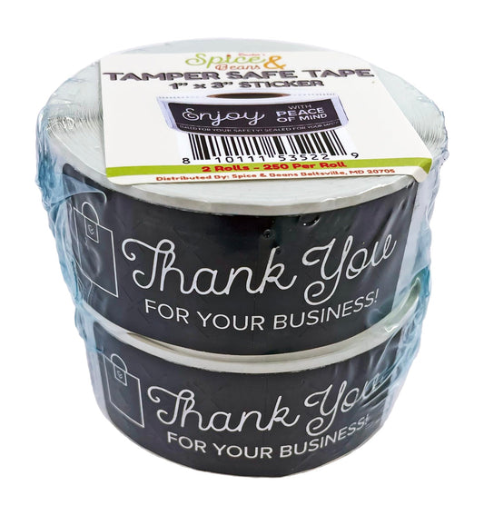 Tamper Safe Tape by Dasher's Spice & Beans | Tamper Evident Sealed for Freshness Labels | Adhesive Black Stickers 1 x 3 inches - 500 Count (Pack of 2/250ct Rolls)