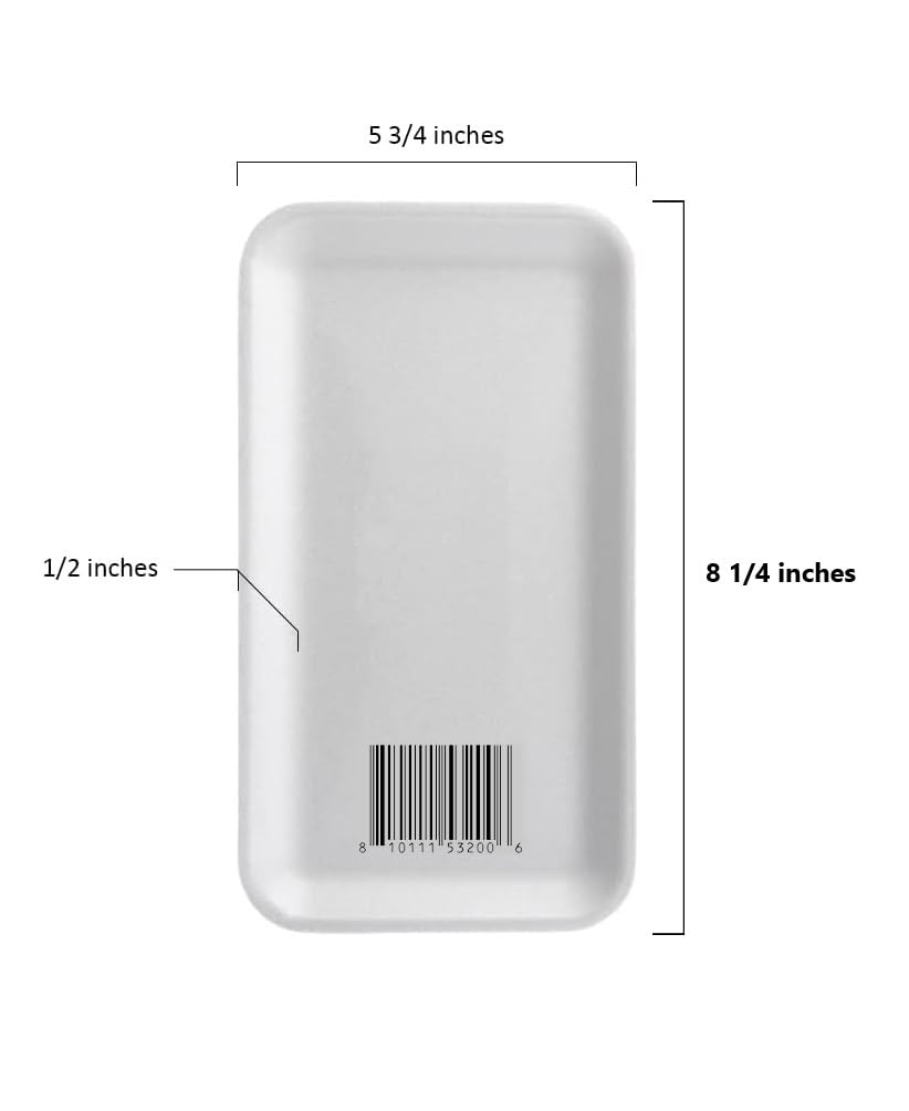 Bits N Things White Foam Trays with Absorbent Pads, Disposable Standard Supermarket Meat Poultry Frozen Food Trays - Pack of 20 (8.25" L x 5.75" W x 0.5" H)