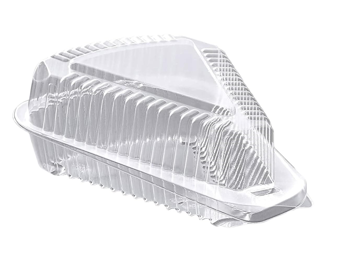 Bits N Things [50 Pack] Cake Slice Plastic Containers with Lids - Single 5“ Clear Low Dome Hinged Lid Cheesecake Container, Pie Dessert, Food Box, Take Out Togo for home and bakery.