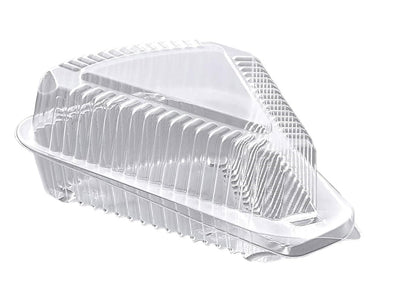 Bits N Things [50 Pack] Cake Slice Plastic Containers with Lids - Single 5“ Clear Low Dome Hinged Lid Cheesecake Container, Pie Dessert, Food Box, Take Out Togo for home and bakery.