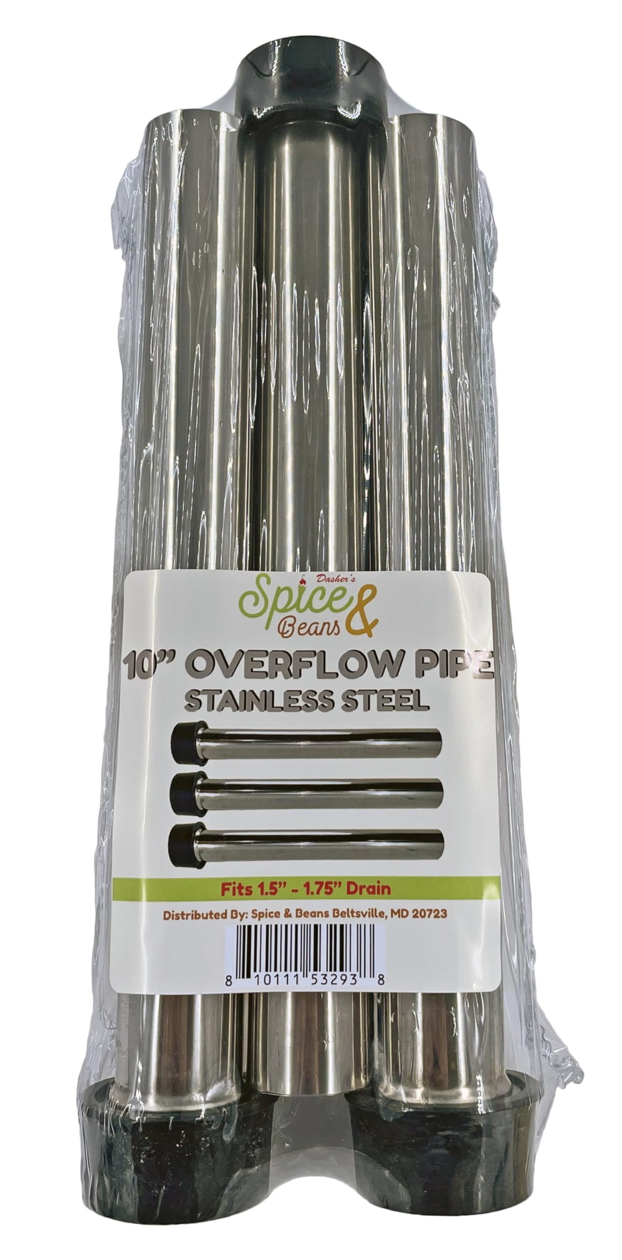 10" Stainless Steel Bar Sink Overflow Pipe 3-Pack | 1 1/2" Drain Diameter | by Dasher's Spice & Beans