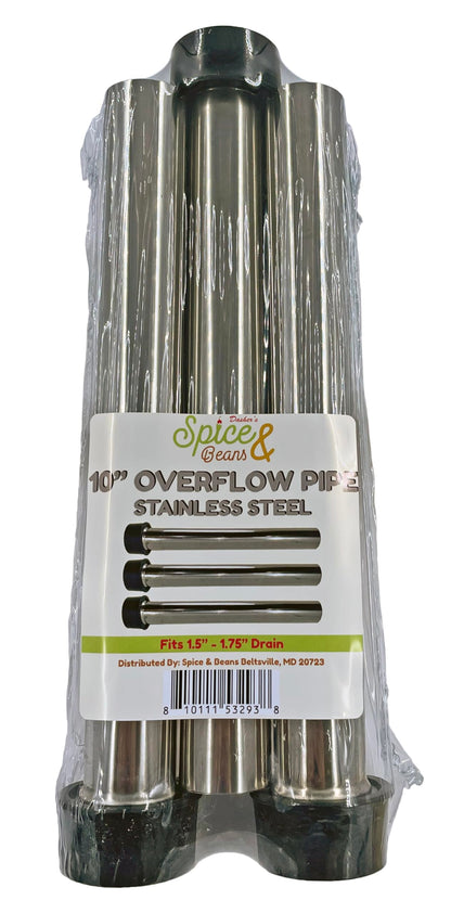 10" Stainless Steel Bar Sink Overflow Pipe 3-Pack | 1 1/2" Drain Diameter | by Dasher's Spice & Beans