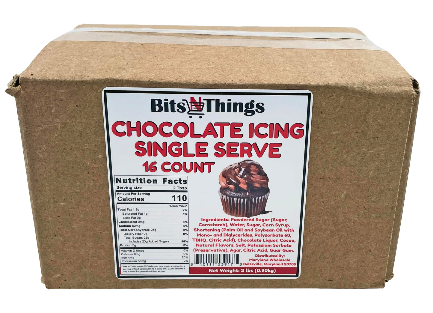 Bits N Things Chocolate Icing 2 oz. Packet | Gluten-Free, Kosher, & Vegan | Made in America | Dessert Topping & Decoration | 16 Count