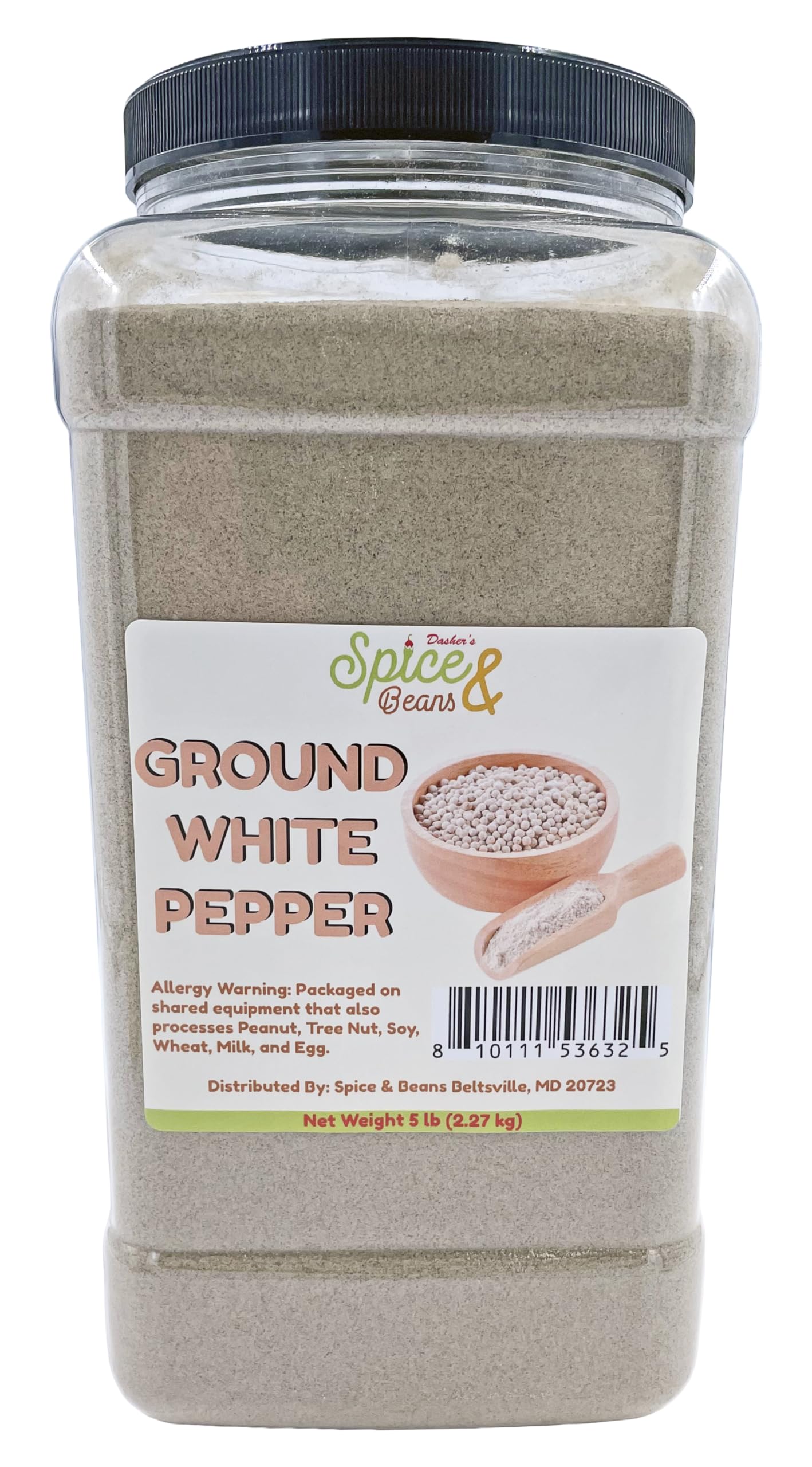 Ground White Pepper by Dasher's Spice & Beans | 5 lb Container