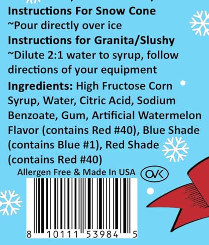 Bits N Things Watermelon Snow Cone Syrup | Slushy & Granita | Kosher | Made In America | 1 Gallon