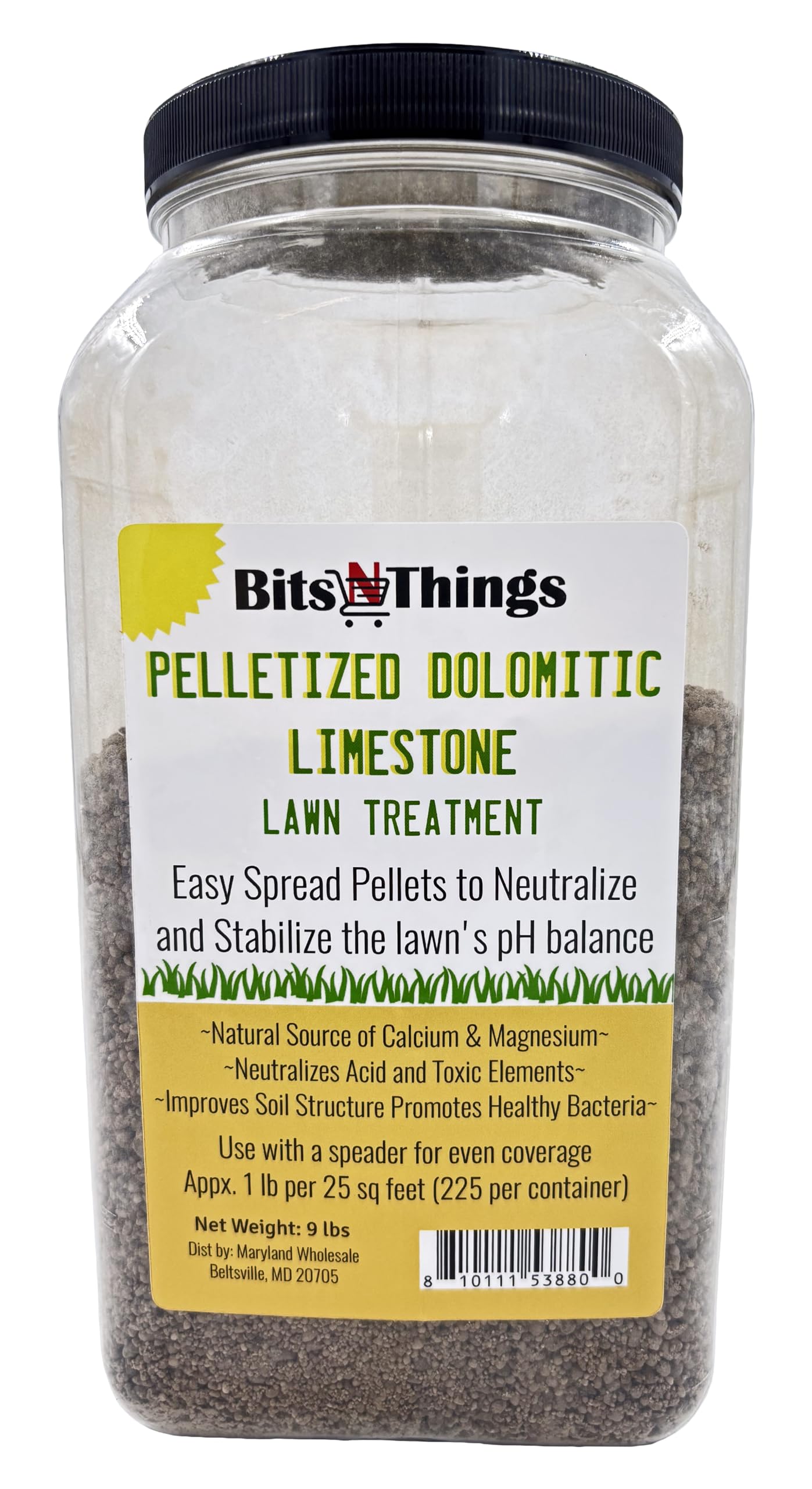 Bits N Things Pelletized Dolomitic Limestone Lawn Treatment | Made in USA & All Season | 9 lbs.