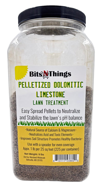 Bits N Things Pelletized Dolomitic Limestone Lawn Treatment | Made in USA & All Season | 9 lbs.