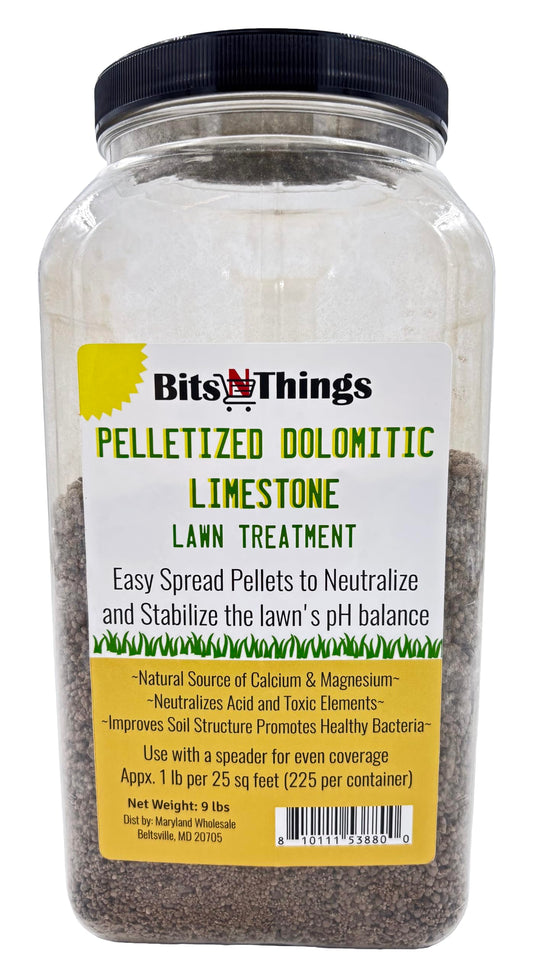 Bits N Things Pelletized Dolomitic Limestone Lawn Treatment | Made in USA & All Season | 9 lbs.