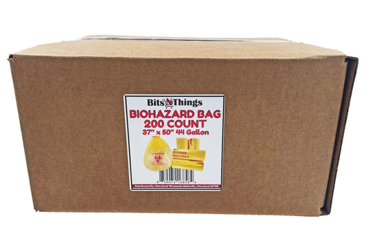 Bits N Things Infectious Biohazard Yellow Waste Bags | Hazardous Trash Can Liners | Medical Grade No Leak Bags | Great for Lab Containers, Swabs, Pads, Gloves | (200 Count - 37" x 50" (44 Gallon))