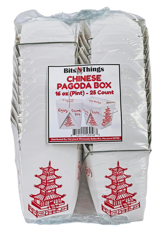Bits N Things Pagoda Chinese Take Out Boxes with Wire Handle 16 Oz/Pint Size (25 Count)