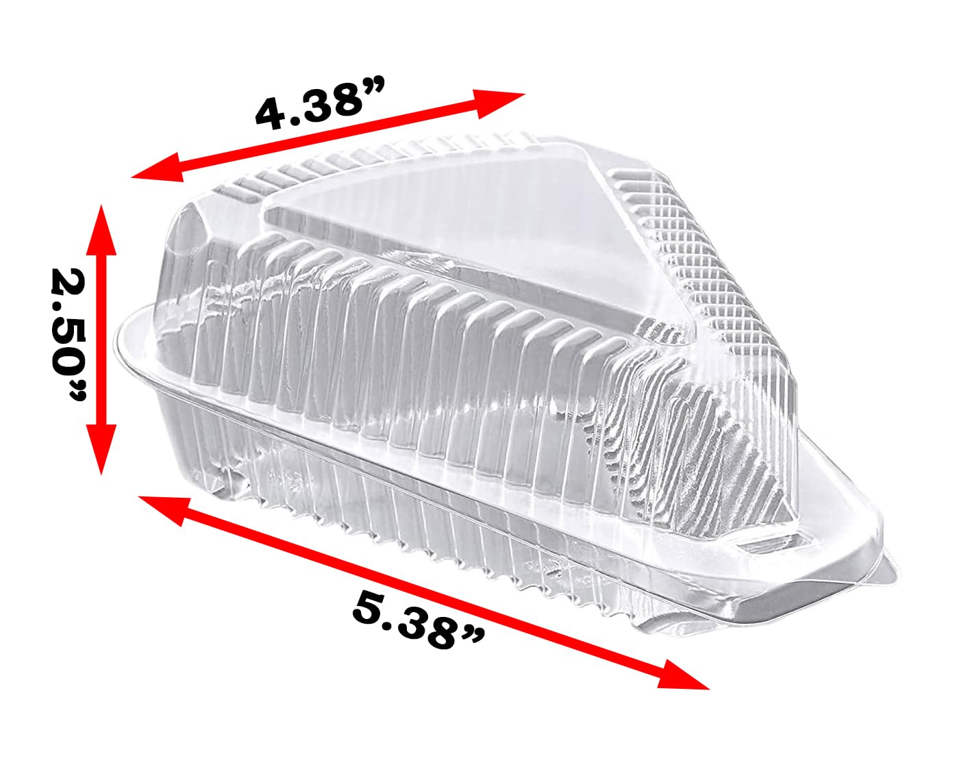Bits N Things [50 Pack] Cake Slice Plastic Containers with Lids - Single 5“ Clear Low Dome Hinged Lid Cheesecake Container, Pie Dessert, Food Box, Take Out Togo for home and bakery.