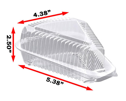 Bits N Things [50 Pack] Cake Slice Plastic Containers with Lids - Single 5“ Clear Low Dome Hinged Lid Cheesecake Container, Pie Dessert, Food Box, Take Out Togo for home and bakery.