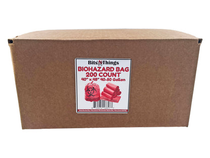 Bits N Things Infectious Biohazard Red Waste Bags | Hazardous Trash Can Liners | Medical Grade No Leak Bags | Great for Lab Containers, Swabs, Pads, Gloves | (200 Count - 40" x 48" (40-50 Gallon))