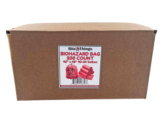 Bits N Things Infectious Biohazard Red Waste Bags | Hazardous Trash Can Liners | Medical Grade No Leak Bags | Great for Lab Containers, Swabs, Pads, Gloves | (200 Count - 40" x 48" (40-50 Gallon))