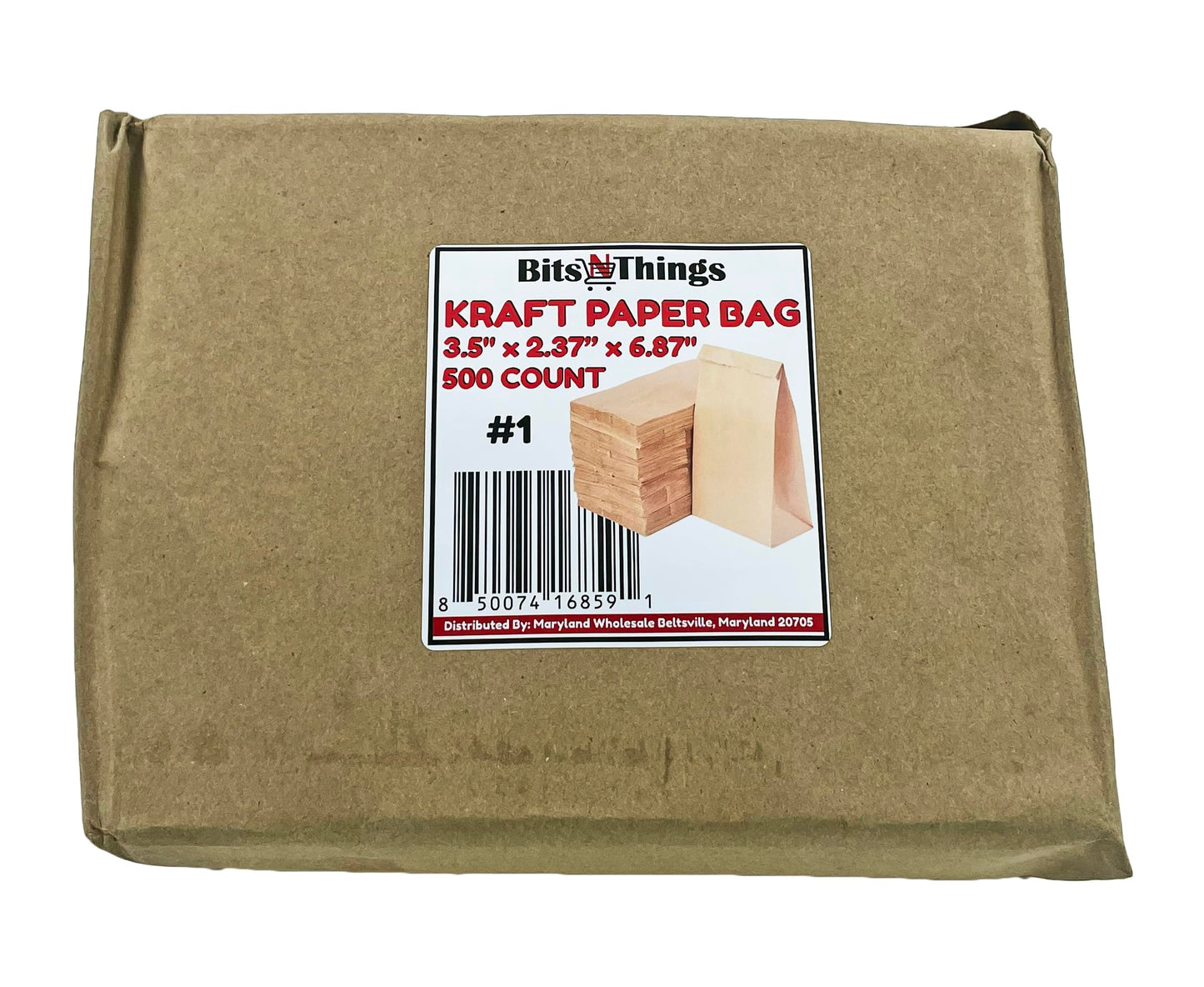 Bits N Things Kraft Paper Bag #1 | 3.5" x 2.37" x 6.87" | Standard Duty | 500 Count