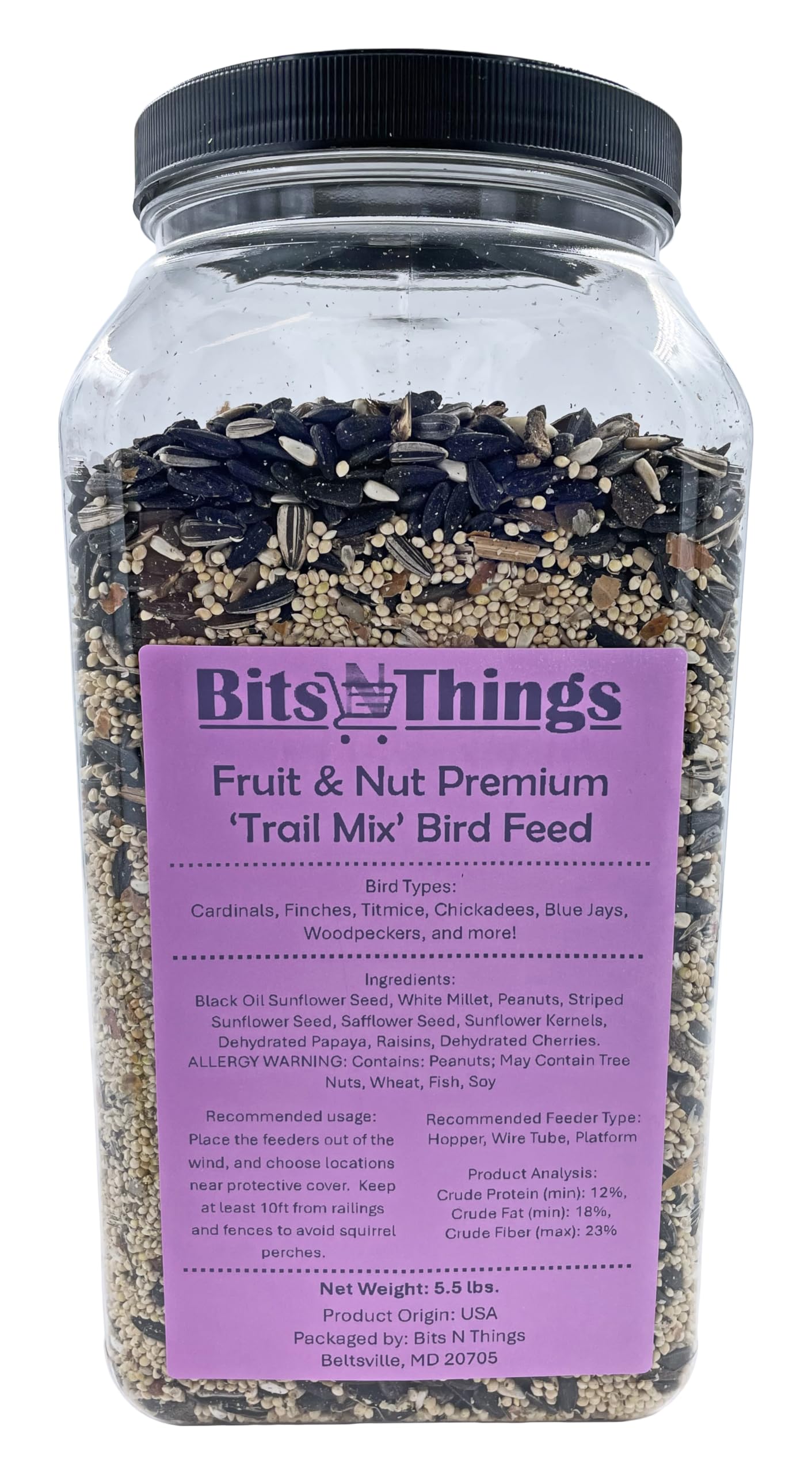 Bits N Things Wild Bird Food | Made in USA & All Season | (5.5 lbs., Fruit and Nut Mix)
