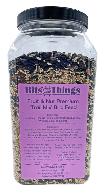 Bits N Things Wild Bird Food | Made in USA & All Season | (5.5 lbs., Fruit and Nut Mix)