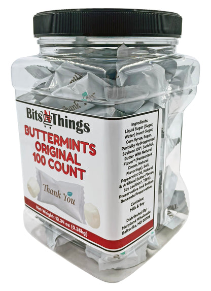 Bits N Things Thank You Buttermints, Individually Wrapped Soft Mint Candies - Pack of 100 (Buttermint)