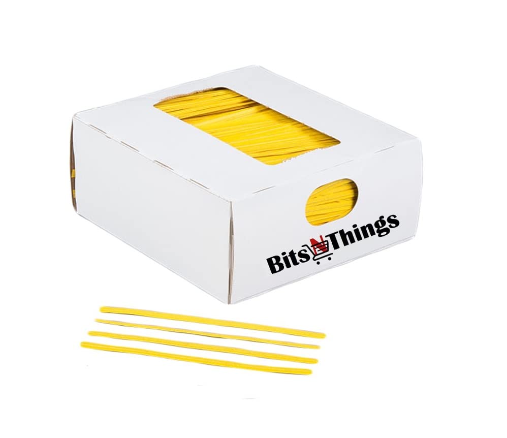 Bits N Things Twist Ties for Bags | Bulk 2000 Pack with Dispenser Box | 4" Coated Wire Ties Reusable Bread (Yellow)