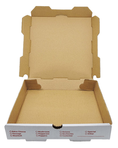 Bits N Things Corrugated B-Flute Pizza Box | 10 Count | (White w/Design, 7" x 7" x 2")