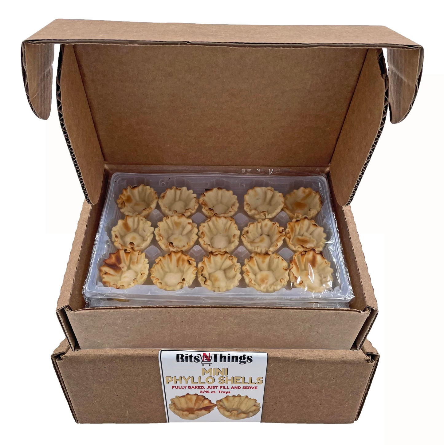 Bits N Things Mini Phyllo (Fillo) Shells | Fully Baked | Vegan & Kosher |15 Per Box (3 Boxes)
