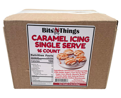 Bits N Things Caramel Icing 2 oz. Packet | Gluten Free & Kosher | Made in America | Dessert Topping & Decoration | 16 Count