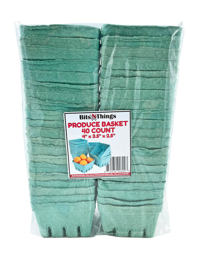 Bits N Things [40 Pack Pint Green Molded Pulp Fiber Berry Basket Produce Vented Container for Fruit and Vegetable