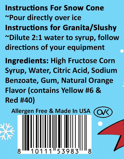 Bits N Things Orange Snow Cone Syrup | Slushy & Granita | Kosher | Made In America | 1 Gallon