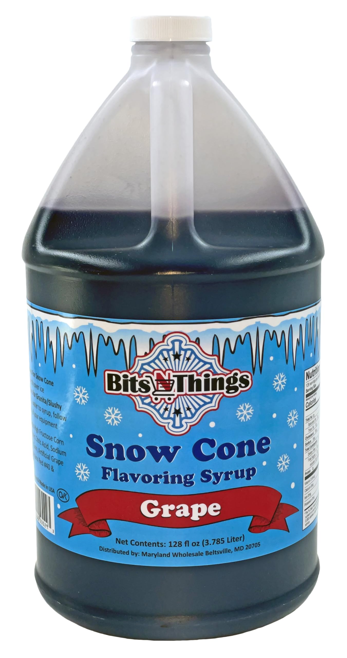 Snow Cone Flavoring Syrup 1 Gallon | Bits N Things | (128 fl oz., Grape)