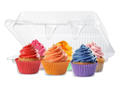 Bits N Things Cupcake/Muffin Container | 6 Compartment | Hinged High Dome | BPA Free | OPS Plastic | 30 Count
