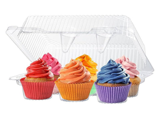 Bits N Things Cupcake/Muffin Container | 6 Compartment | Hinged High Dome | BPA Free | OPS Plastic | 30 Count