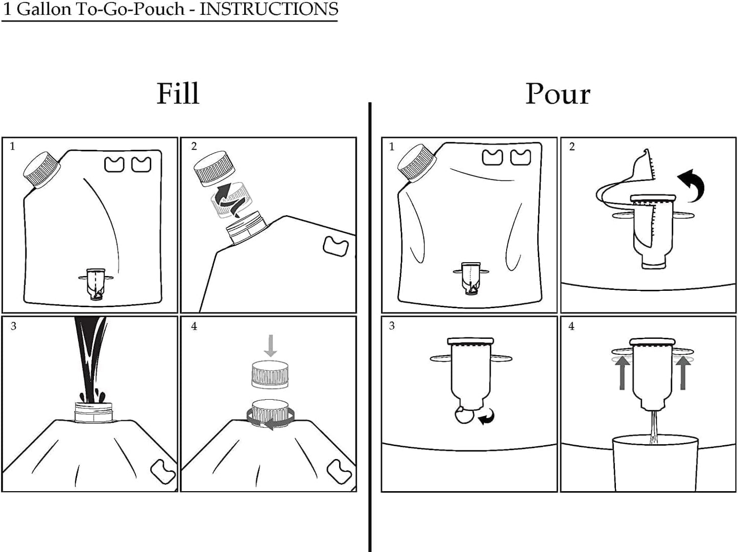 Bits N Things Water & Beverage Container 1 Gallon | Collapsible, Tamper-Evident Cap, Clear Plastic Beverage Bag | For Events, Camping, or Hiking, Durable Handle | Pack of 5