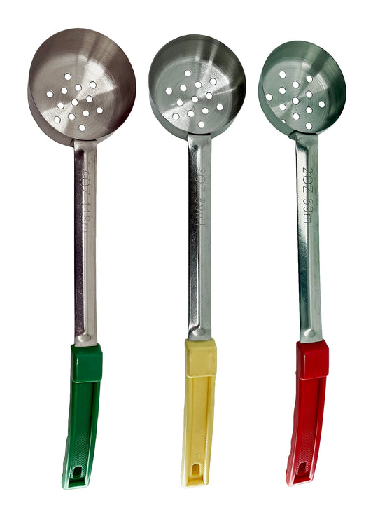 Stainless Steel Portion Control Serving Spoons | Combo Packs (2oz, 3oz, 4oz Perforated)