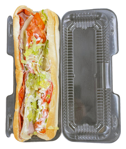 Bits N Things Hoagie Sub Container | Clear & Hinged | 12" x 5" x 3" | Made in USA | 25 Count