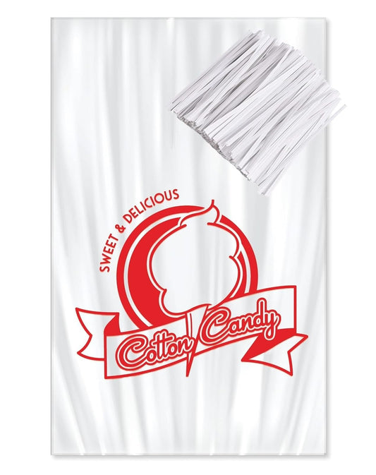 400 Cotton Candy Bags with Ties – 18.5" X 11.5" X .8 Mil Thick Printed Bulk Cotton Candy Machine Supplies | Large Candy Bag Holder | Concession Stand Carnival Candy Bags by Bits N Things