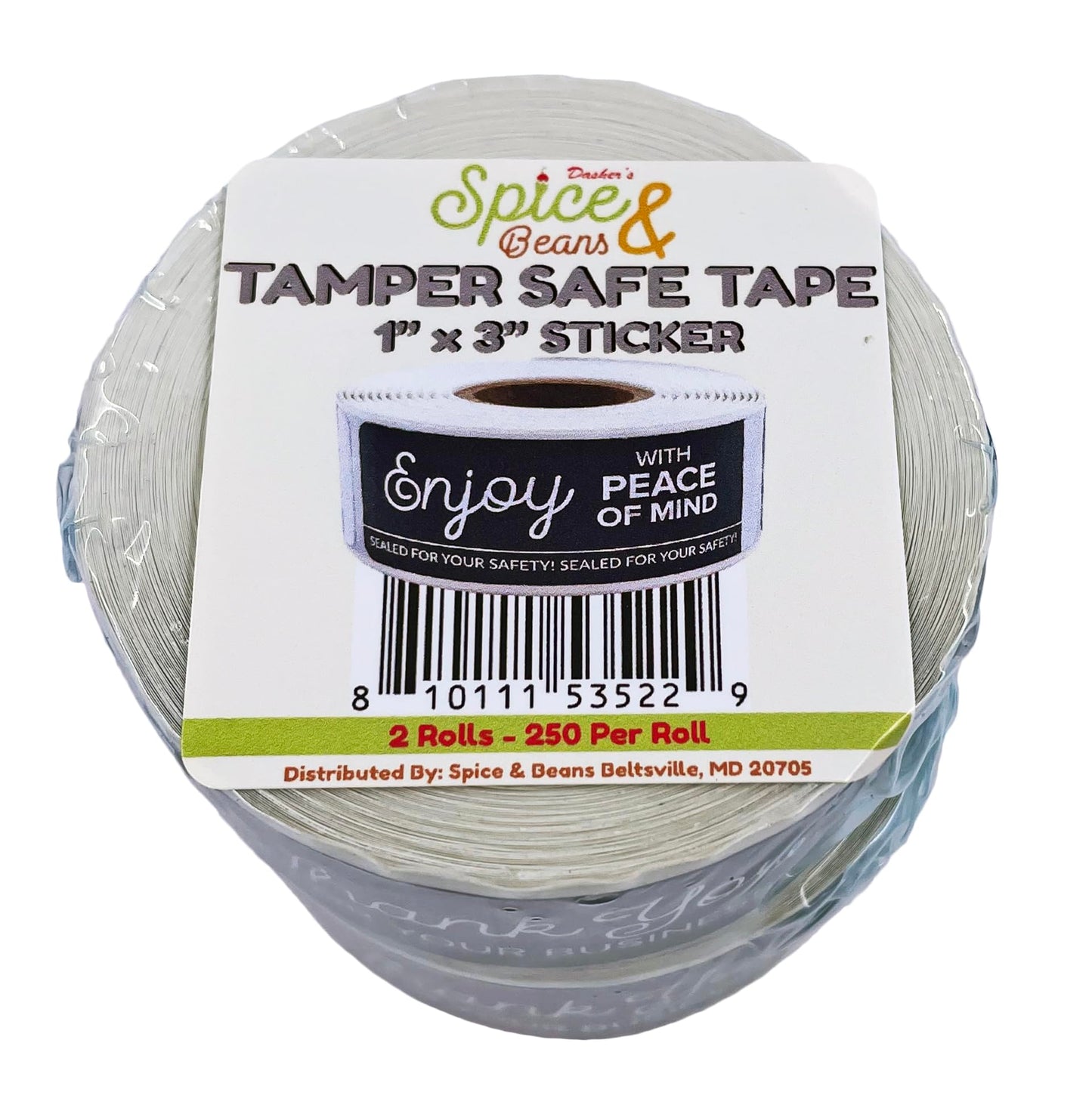 Tamper Safe Tape by Dasher's Spice & Beans | Tamper Evident Sealed for Freshness Labels | Adhesive Black Stickers 1 x 3 inches - 500 Count (Pack of 2/250ct Rolls)